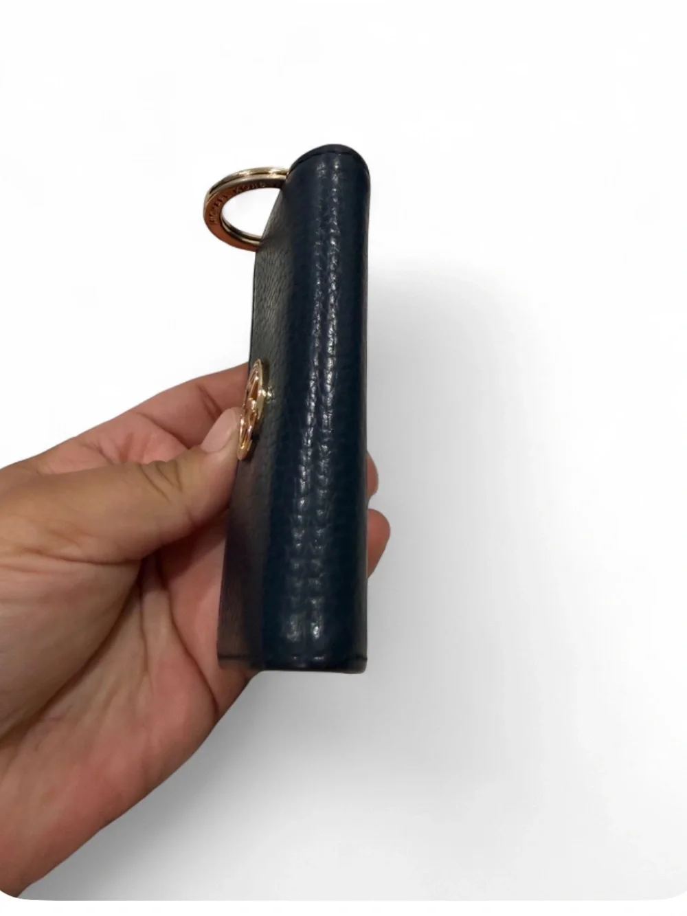 Michael Kors Black Leather Key & Card Holder with Gold MK Emblem